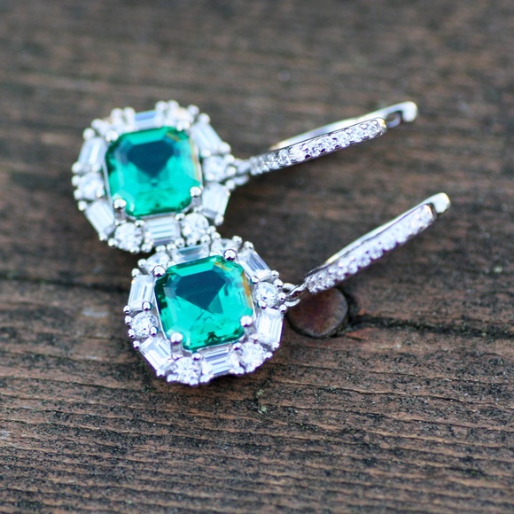 Emerald Earrings Solid Sterling Silver 925 , May Birthstone , 20th anniversary - Picture 9 of 10